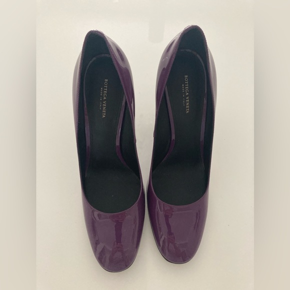 Bottega Veneta Purple Patent Leather Pumps with Black Colour Block Heel - Picture 1 of 10